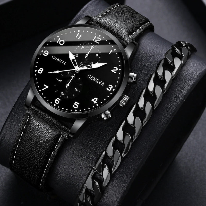 Conjunto Relógio Geneva e Pulseira Pretos