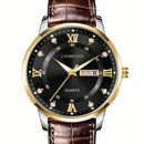 FANSICHEN Chronos Preto Relógio Elegante com Calendário