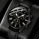 Relógio de Quartzo com Pulseira de Couro Preto