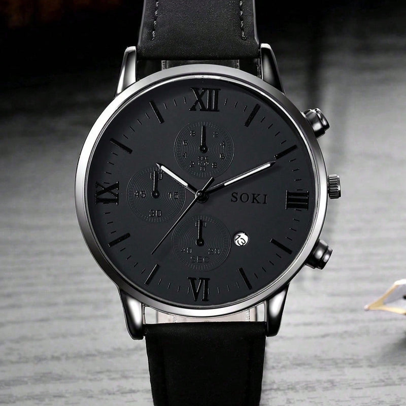 Relógio Estilo Casual com Calendário e Detalhes em Strass