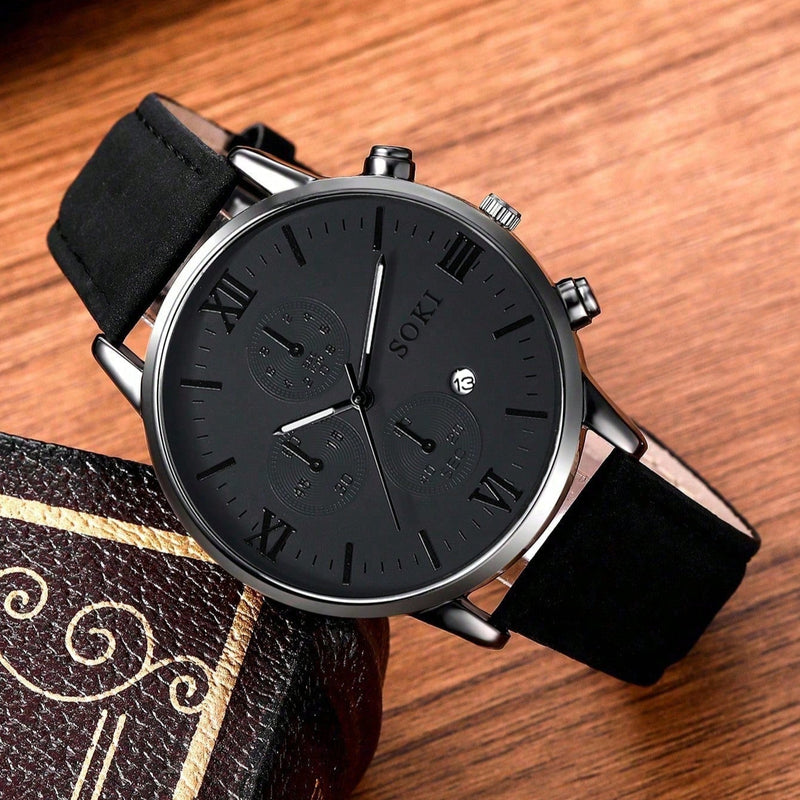 Relógio Estilo Casual com Calendário e Detalhes em Strass