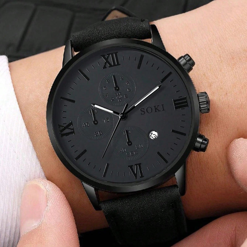 Relógio Estilo Casual com Calendário e Detalhes em Strass