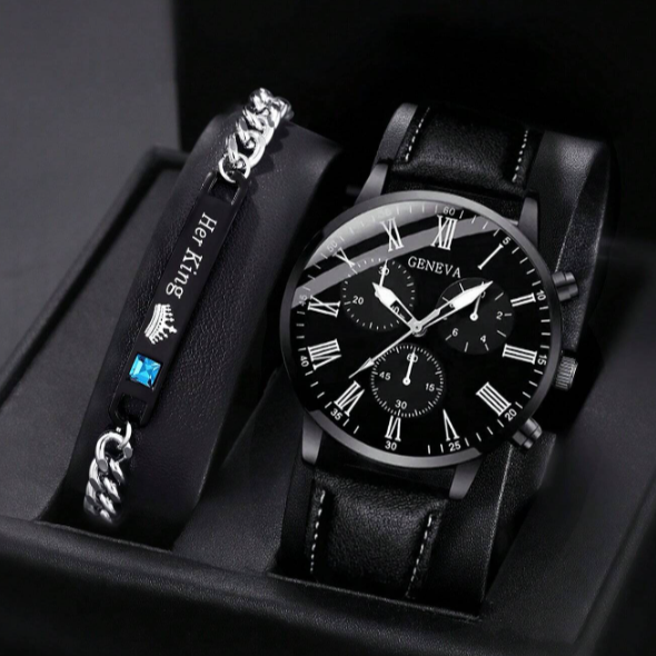 Conjunto Relógio Preto e Pulseira - Ninbus