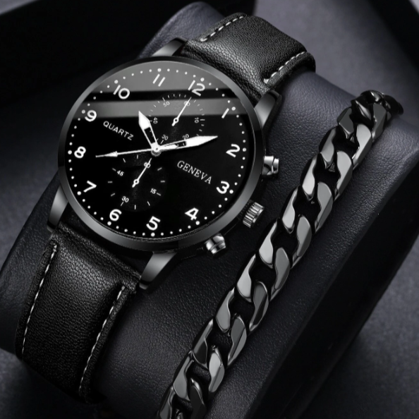 Conjunto Relógio Geneva e Pulseira Pretos - Ninbus