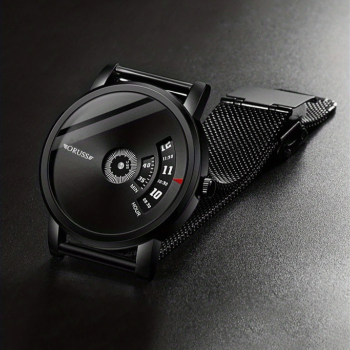 Relógio Dual Time com Pulseira de Malha em Liga