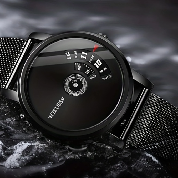 Relógio Dual Time com Pulseira de Malha em Liga