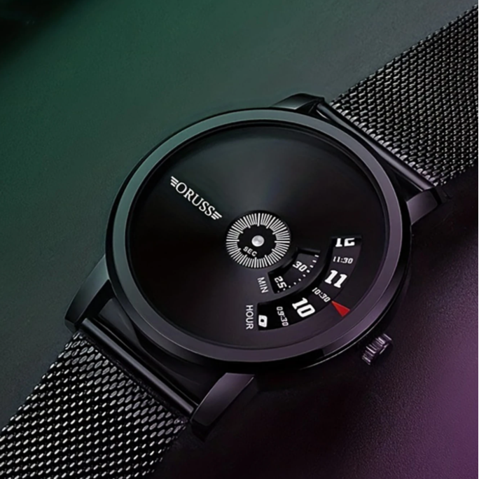 Relógio Dual Time com Pulseira de Malha em Liga