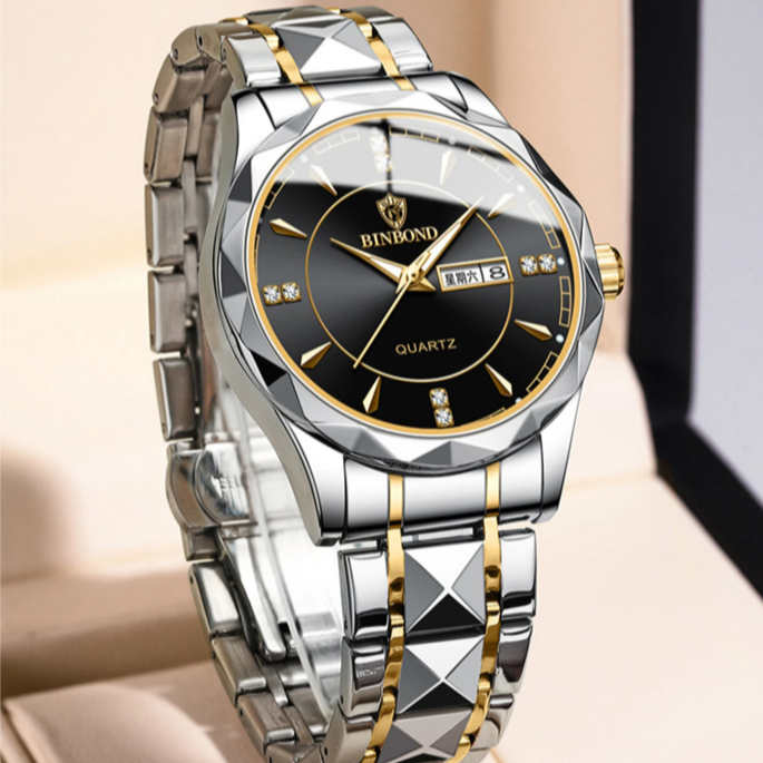 Relógio BINBOND Luxo Dourado