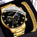 Conjunto Legacy Dourado Relógio  com Pulseira em Aço Inoxidável